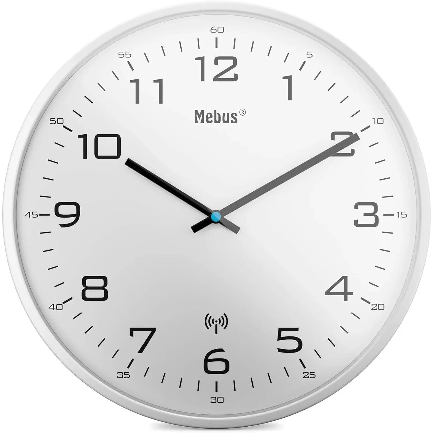 Mebus 30 cm Radio‑Controlled Silent Wall Clock – White Frame - Gomix Brands Outlet